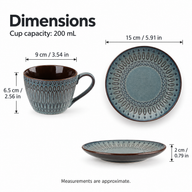 200 ml ceramic cup and saucer dimensions in centimeters and inches
