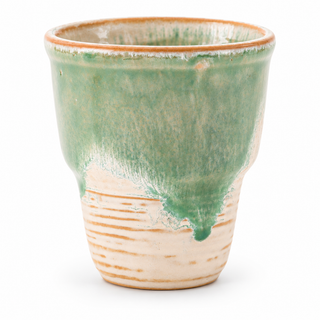 Green 230ml flowing-glaze ceramic coffee cup on a white background