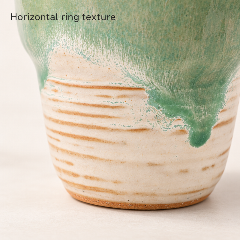 Horizontale Ringstruktur in Creme und Braun an der unteren Keramiktasse