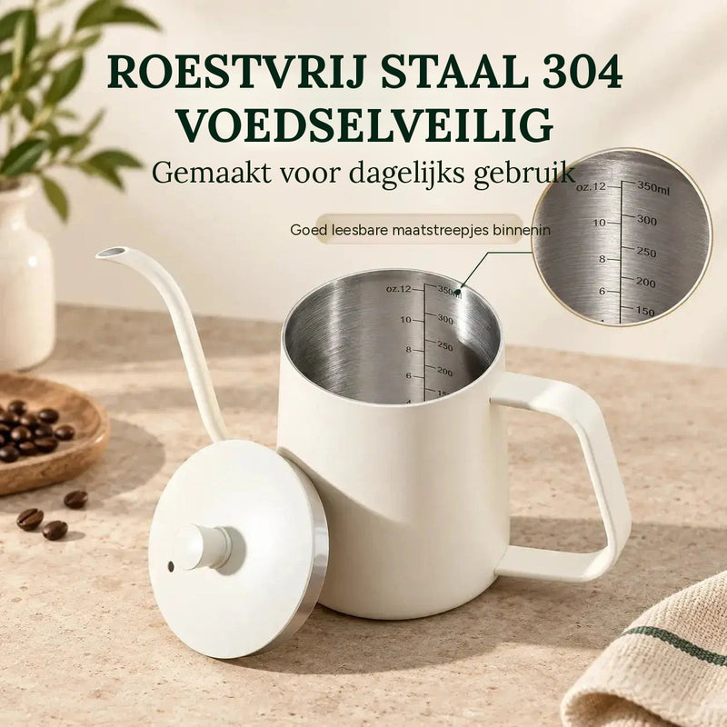 Waterkoker van roestvrij staal 304 van levensmiddelenkwaliteit met goed leesbare maatstreepjes binnenin en deksel ernaast