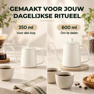Zwanenhalswaterkokers van 350 ml voor één kop en van 600 ml om te delen