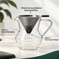 Edelstahlfilter und Kanne aus Borosilikatglas, 400 ml