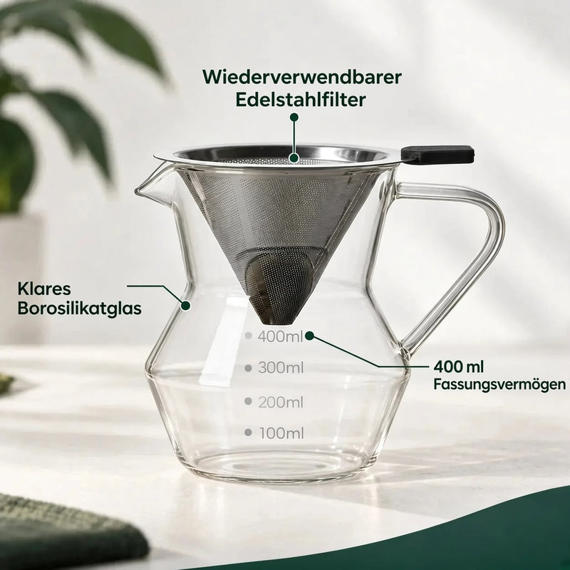 Edelstahlfilter und Kanne aus Borosilikatglas, 400 ml