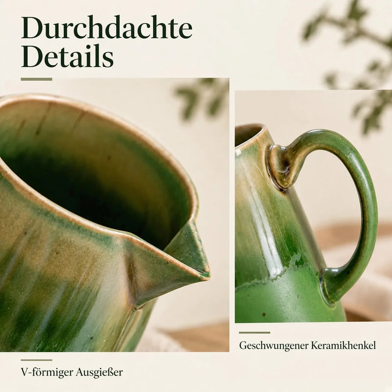 V-förmiger Ausgießer und geschwungener Henkel der grünen Kanne