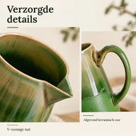 Tuit en handvat van de groene keramische kan van 450 ml