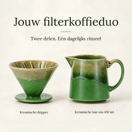 Tweedelige set: geribbelde groene conische dripper en kan van 450 ml
