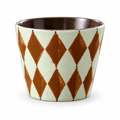 Handleless Ceramic Coffee Cup 280ml (9.5 fl oz) – Hand-Painted Underglaze, Diamond, Cat & Patchwork Patterns