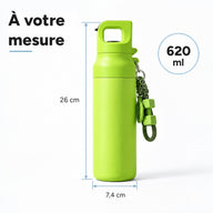 Gourde de 620 ml : 26 cm de hauteur totale et 7,4 cm de diamètre