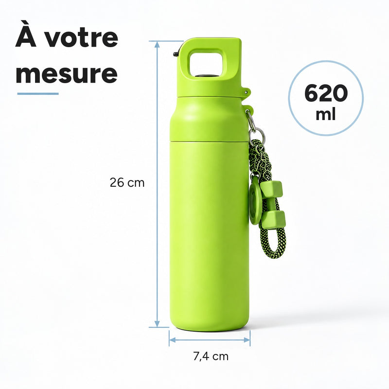 Gourde de 620 ml : 26 cm de hauteur totale et 7,4 cm de diamètre