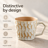 Tazza da caffè in ceramica con capacità di 350 ml, texture sfaccettata e manico angolare