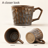 Tazza in ceramica Rust Brown vista di fronte, all’interno e dalla base