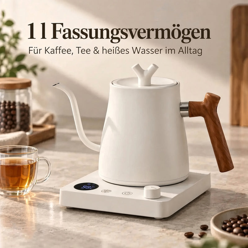 Weißer Schwanenhalskessel mit 1 l Fassungsvermögen