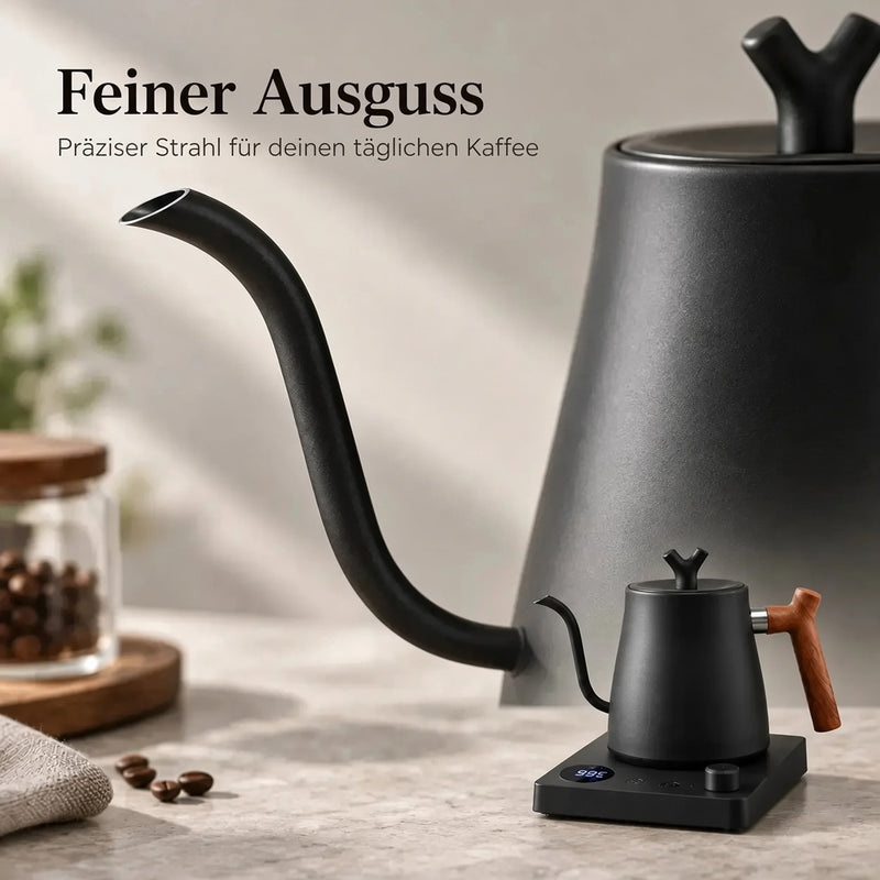 Feiner Schwanenhals-Ausguss des Wasserkochers in Nahaufnahme