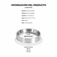 Información del producto: anillo dosificador de acero inoxidable, 51 / 53 / 58 mm, aprox. 95 / 97 / 107 g, diámetro exterior de 68 / 68,5 / 73,5 mm