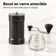 Bocal en verre amovible et manivelle retirable pour le rangement