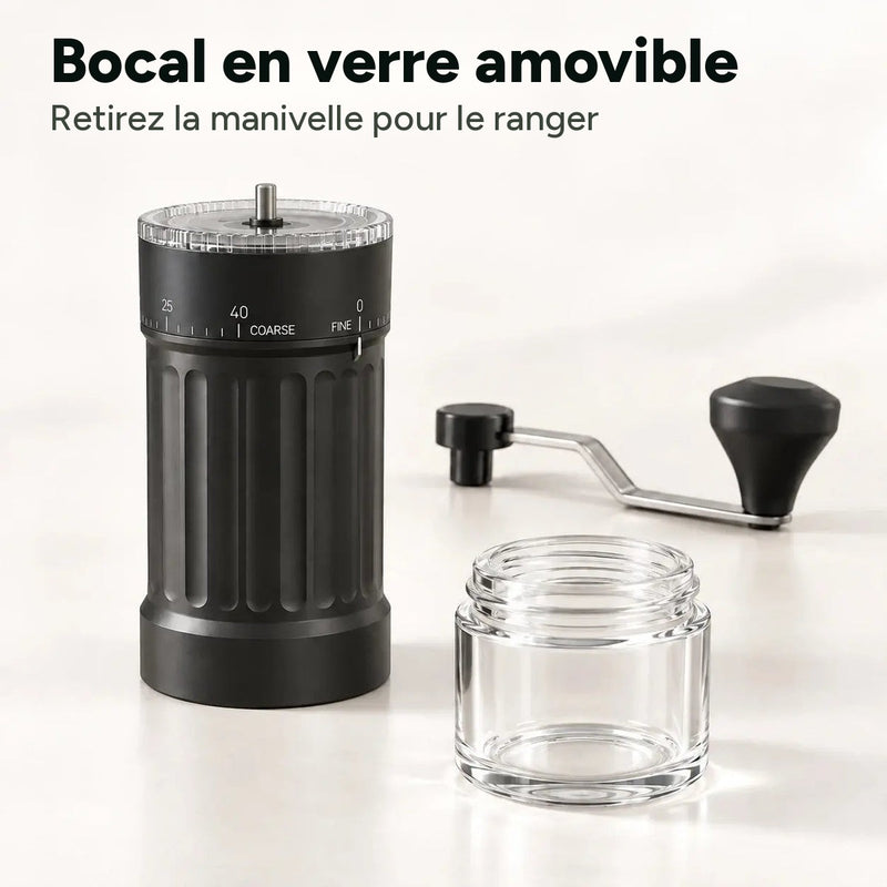 Bocal en verre amovible et manivelle retirable pour le rangement