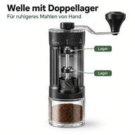 Technische Schnittdarstellung der doppelt gelagerten Welle der Handkaffeemühle
