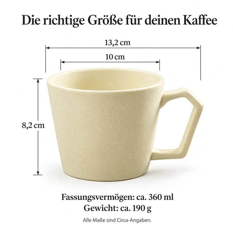 Maße der Keramiktasse: 13,2 × 8,2 cm, ca. 360 ml