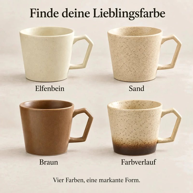 Keramiktasse in Elfenbein, Sand, Braun und Farbverlauf