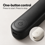 Black milk frother power button and USB-C port with an ivory handle detail inset