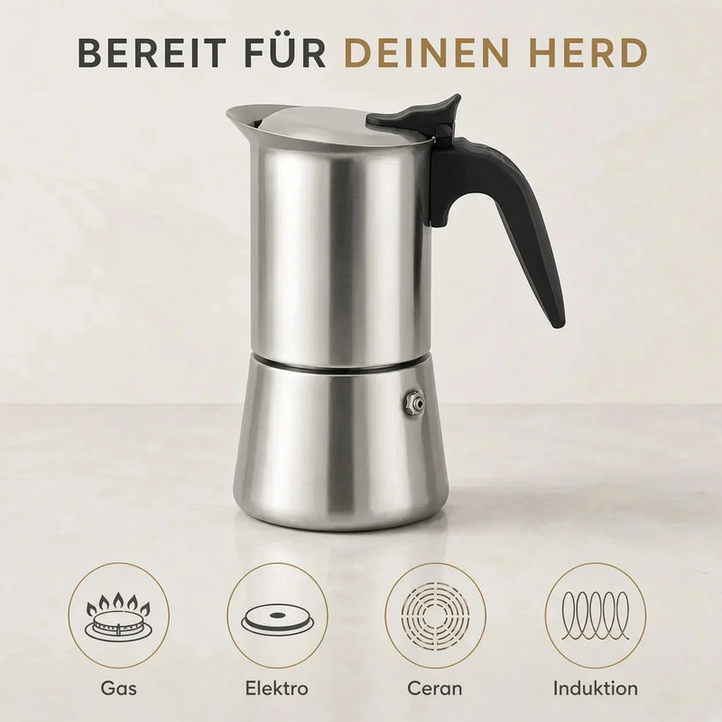 Espressokocher geeignet für Gas-, Elektro-, Ceran- und Induktionsherde