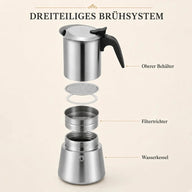 Dreiteiliges Brühsystem des Espressokochers aus Edelstahl