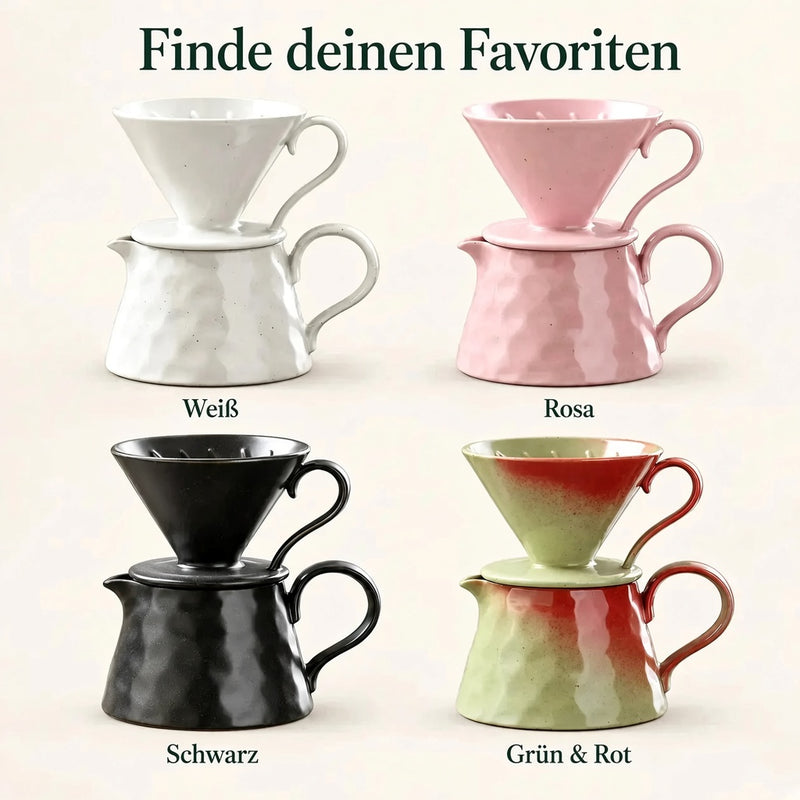 Pour-Over-Set in Weiß, Rosa, Schwarz sowie Grün & Rot