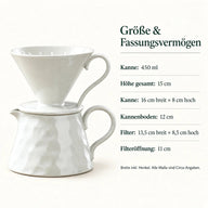 Maße des Pour-Over-Sets: Kanne 450 ml, Höhe gesamt 15 cm
