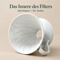 Spiralrippen und Auslass im weißen Keramikfilter