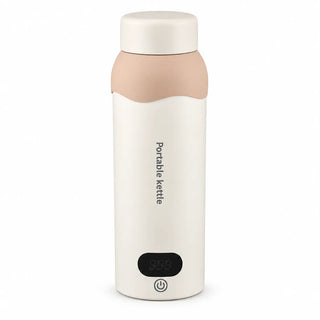 500ml portable electric travel kettle in ivory and apricot on a white background