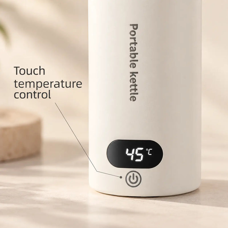 Close-up of the digital temperature display and touch control showing 45 degrees Celsius