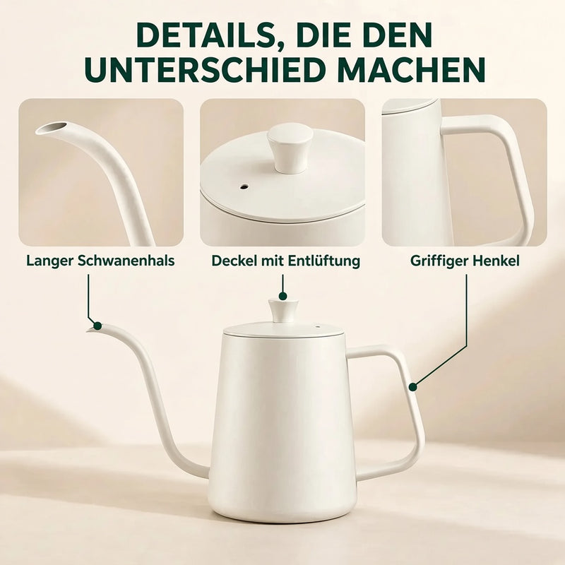 Ausstattungsdetails des matt-weißen Schwanenhalskessels