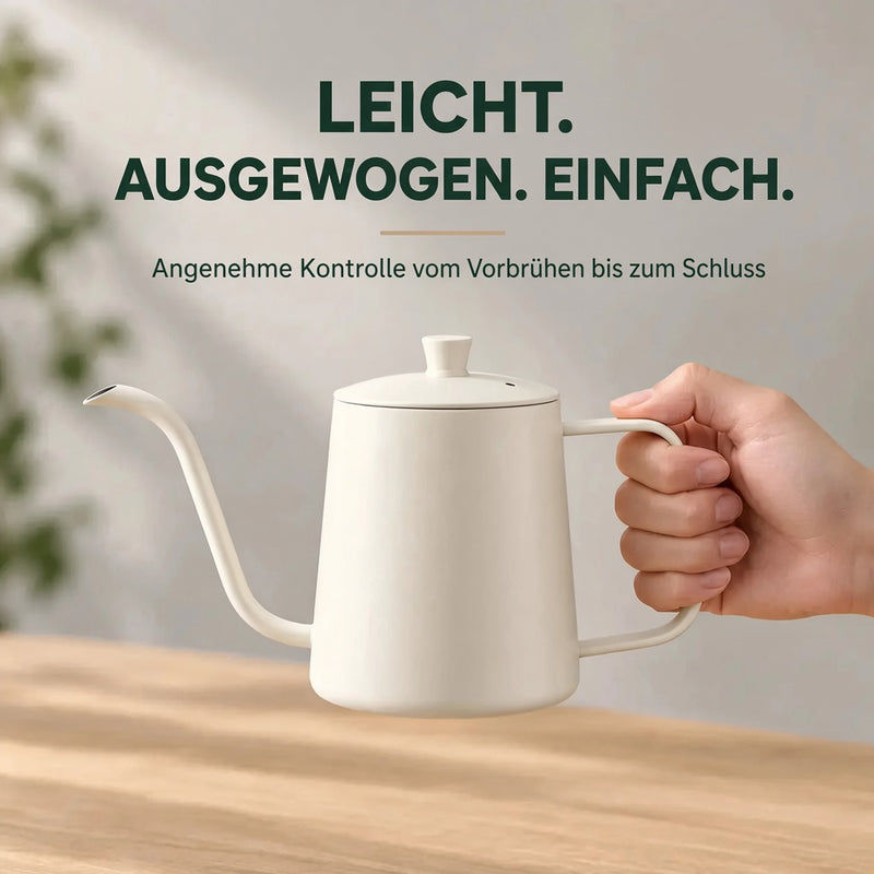 Leichtes, ausbalanciertes Design des weißen Pour-over-Kessels