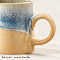 Close-up of the round beige ceramic handle and its attachment points