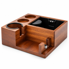 Espresso Tamping Station – 51/54/58mm Sapele Wood Organizer with Knock Box