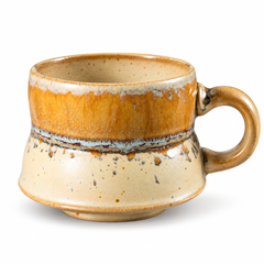 Tasse à café en céramique – petite, glaçure réactive ambre et ivoire