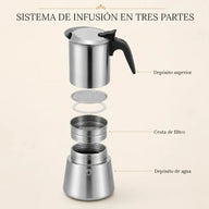 Sistema de infusión de tres partes de la cafetera moka de acero inoxidable