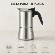 Cafetera moka de acero inoxidable compatible con gas, eléctrica, vitrocerámica e inducción
