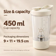 450 ml stirring cup capacity and packaging dimensions of 9 by 11 by 19.5 cm