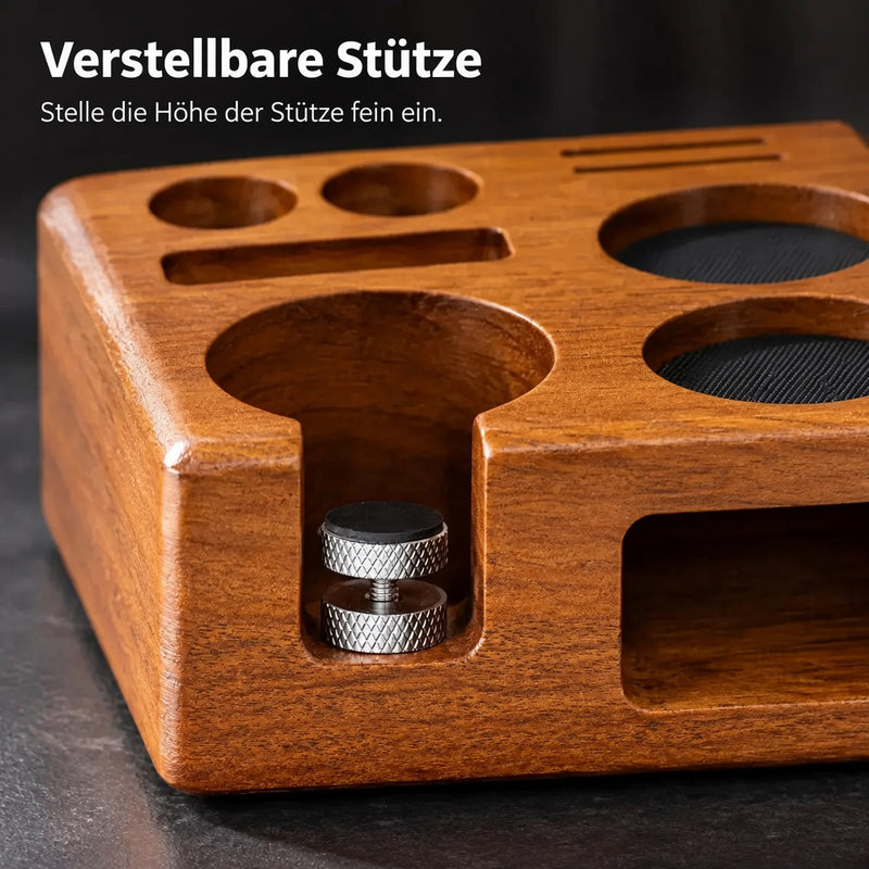 Verstellbare Stützschraube an der 58-mm-Tamperstation aus Holz