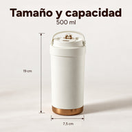 Medidas de la taza de 500 ml: 19 cm de alto y 7,5 cm de ancho