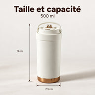 Dimensions de la tasse de 500 ml : 19 cm de haut et 7,5 cm de large