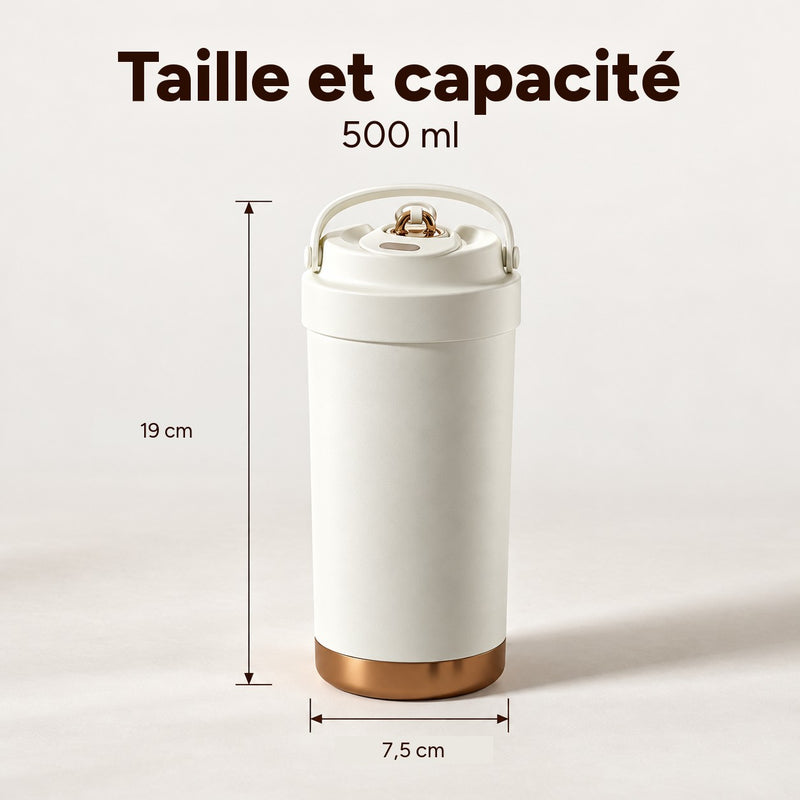 Dimensions de la tasse de 500 ml : 19 cm de haut et 7,5 cm de large