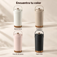 Colores de la taza de viaje: blanco crema, topo moca, rosa flor de cerezo y negro mate
