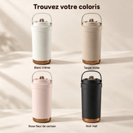 Coloris de la tasse de voyage : blanc crème, taupe moka, rose fleur de cerisier et noir mat