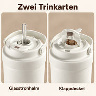 Deckel im Vergleich: mit Glasstrohhalm und mit Klappdeckel