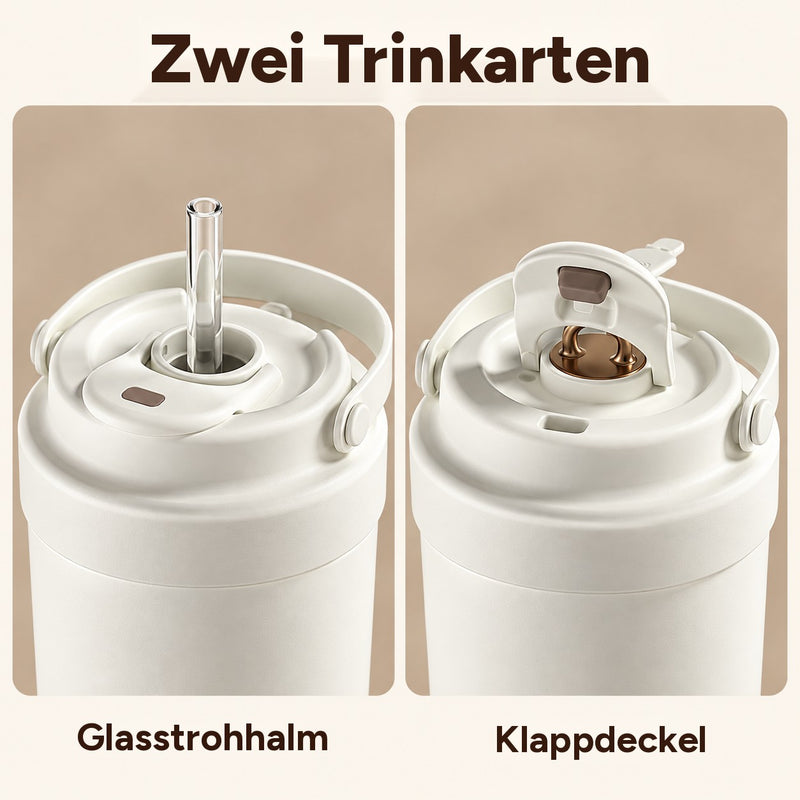 Deckel im Vergleich: mit Glasstrohhalm und mit Klappdeckel