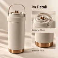 Mokka-taupefarbener Becher mit Detailansichten von Deckel und Boden