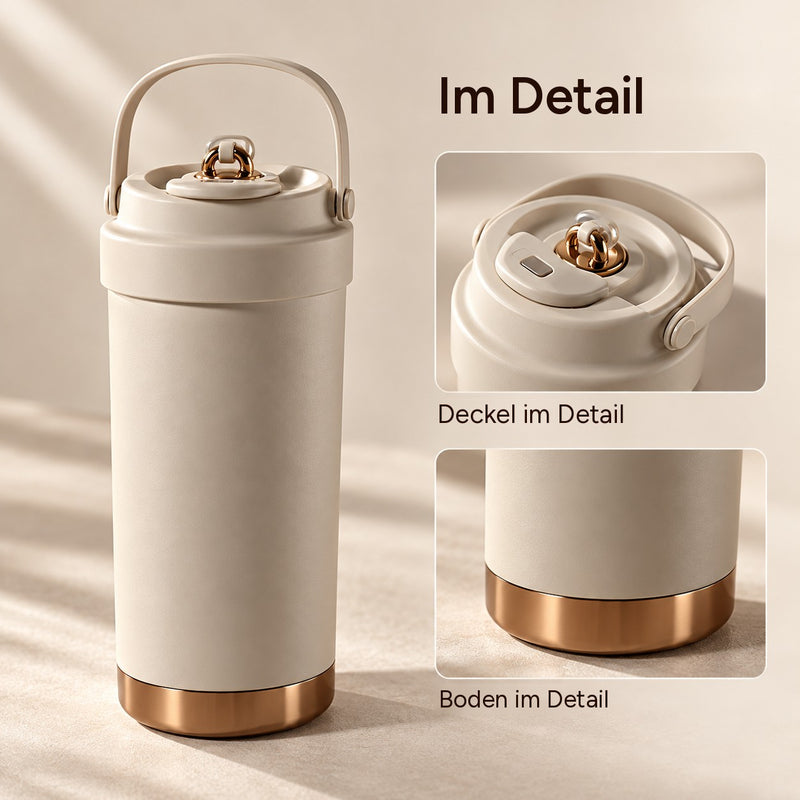 Mokka-taupefarbener Becher mit Detailansichten von Deckel und Boden
