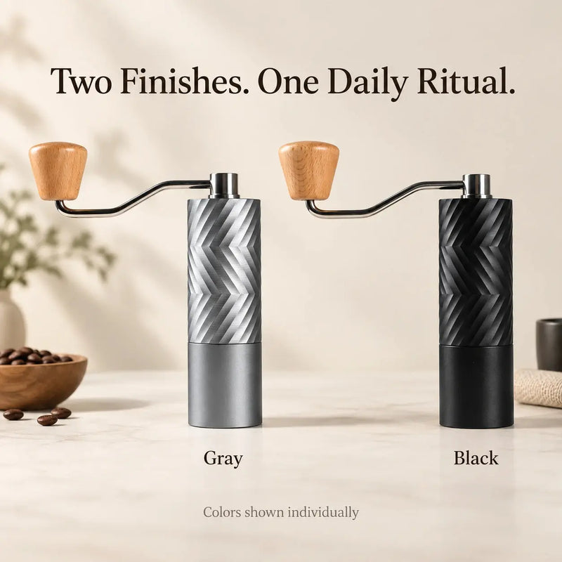 Faceted manual grinder in black and gray